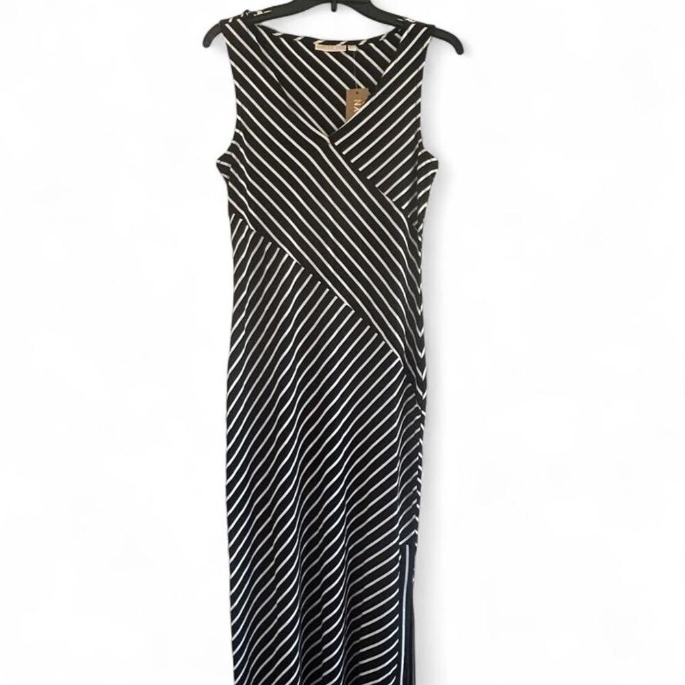 Hailey Lyn Women's Black and White Striped Maxi Dress